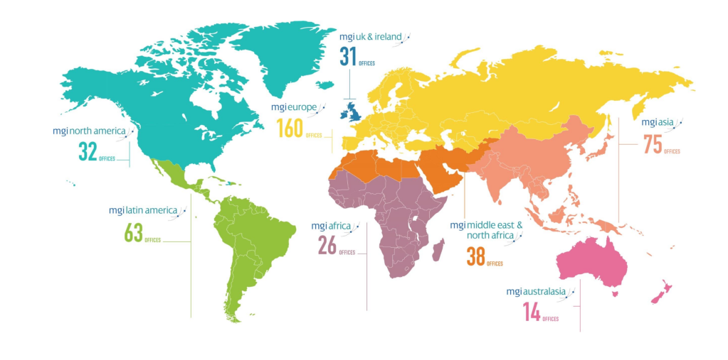 Implantations du réseau MGI Worldwide dans le monde